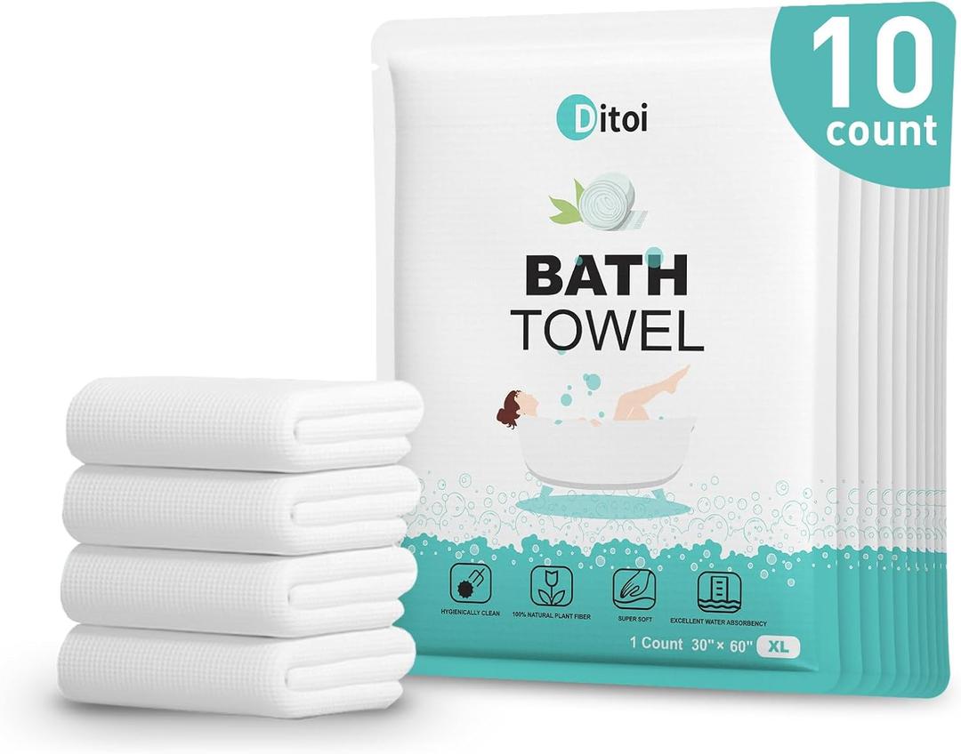 Ditoi Disposable Bath Towels,Extra Large Beach Towels 30"X60", Camping Towels for Travel Hotel, Soft Quick Dry Shower Tissue for Body,Gym Sports,Beach (XL,10 Count)
