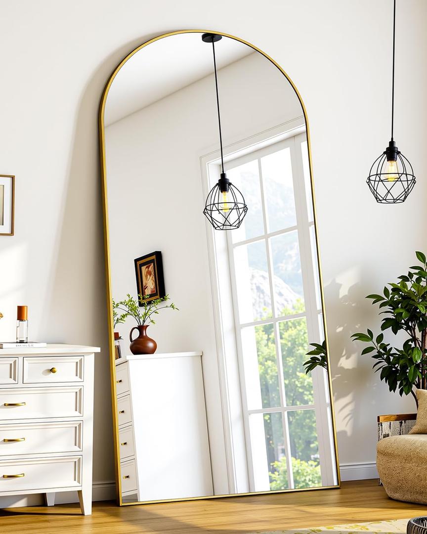 Suidia Full Length Mirror, 58"x22" Floor Standing Mirror Freestanding, Full Body Mirrors with Stand for Bedroom, Hanging Mounted for Living Room Cloakroom, Gold, Arched Style