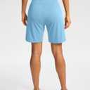 Soothfeel Women's 7" Athletic Running Long Shorts with Pockets High Waisted Bermuda Shorts for Women Workout Walking Casual (Blue, XL)