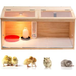 Large Wooden Chicken Brooder Box with Bulb Set and Thermometer - Brooder Box for Chicks Indoor Accommodates Up to 12 Chicks - Ideal for Chickens, Ducks, Quails, Hamsters, and Lizards32x16x16 Inches