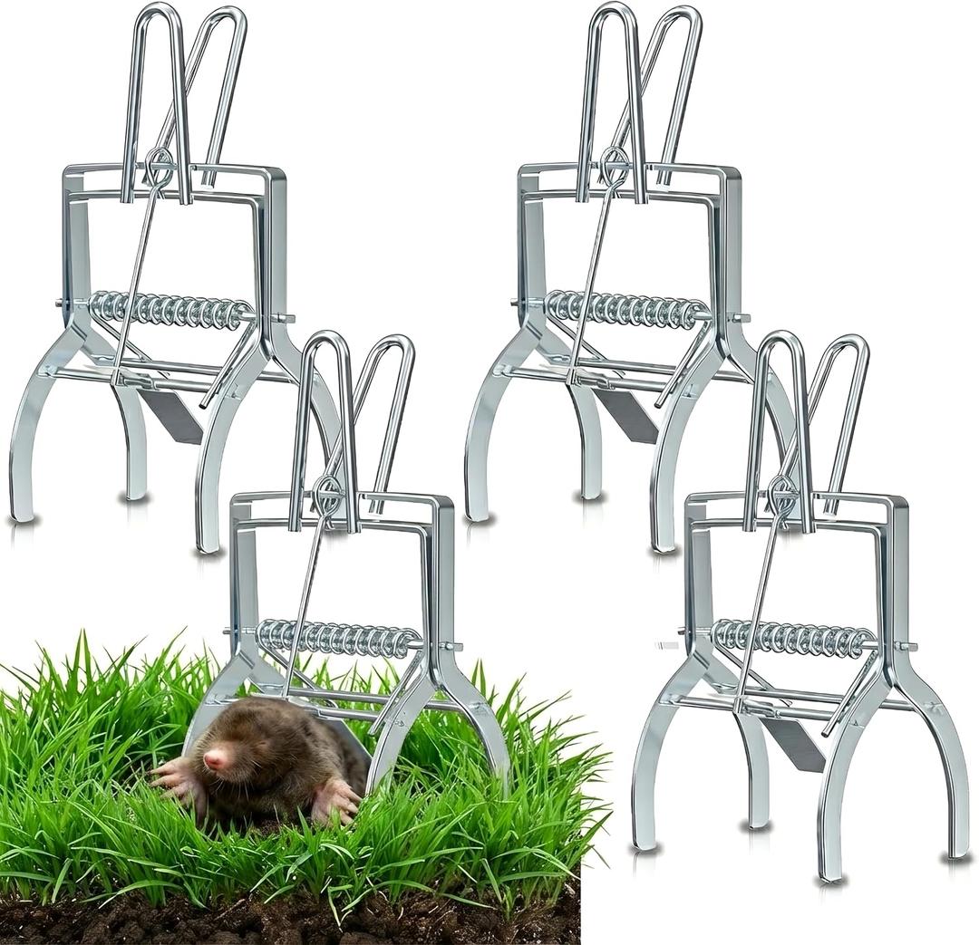 4 Pack Mole Traps that Kill Best, Mole Trap Easy to Set, Galvanized Steel Gopher Traps for Lawns, Reusable Quick Capture Gopher Hawk Vole Trap Outdoor Use