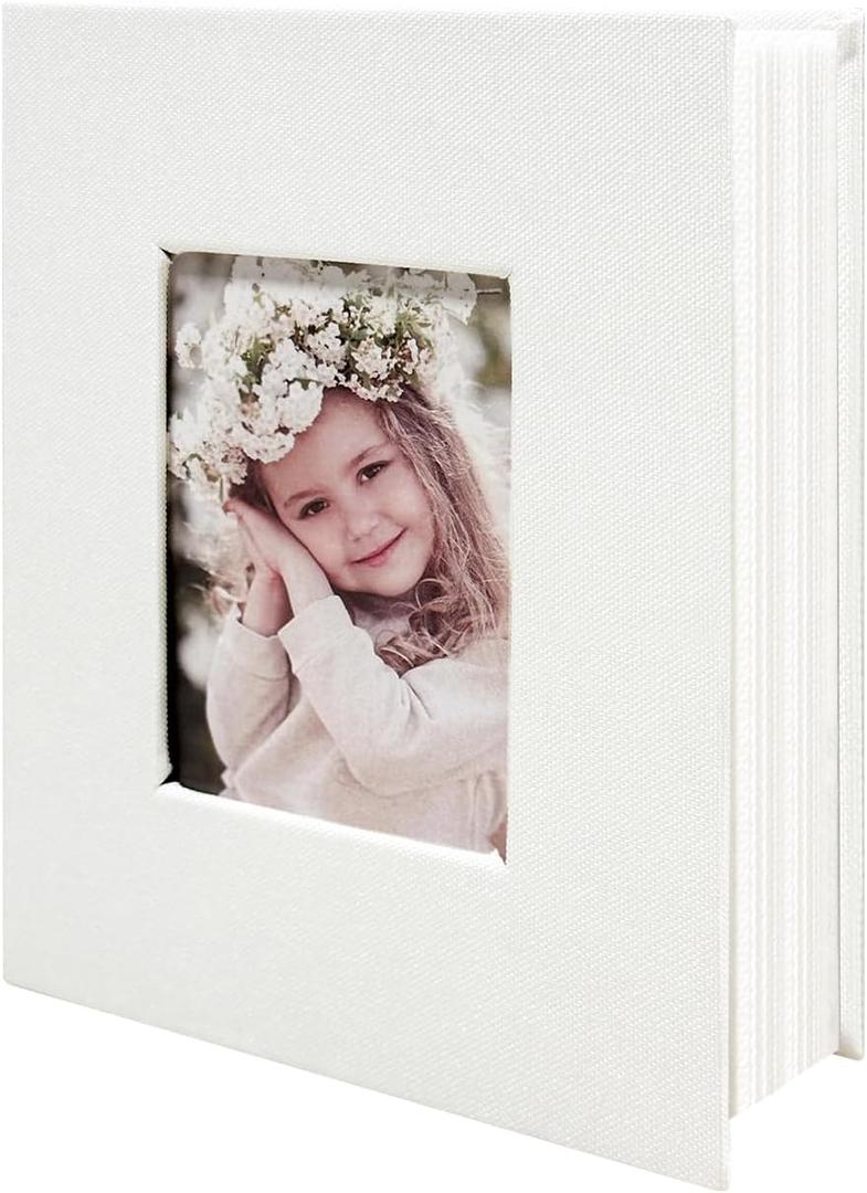 Photo Album 4x6 100 Pockets, Linen Cover Top Loader Vertical, Slip-in Picture White Pockets Albums for Wedding, Family, Anniversary, Baby, Vacation