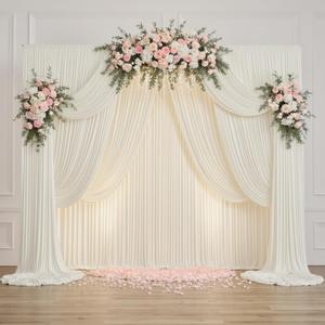 20ftx14FT Wrinkle Free Ivory Backdrop Curtain, 4 Panels 14FT Height Ivory Wedding Backdrop Drapes, Silky Polyester Back Drop Cloth for Birthday Photography Background Party Backdrop Draping
