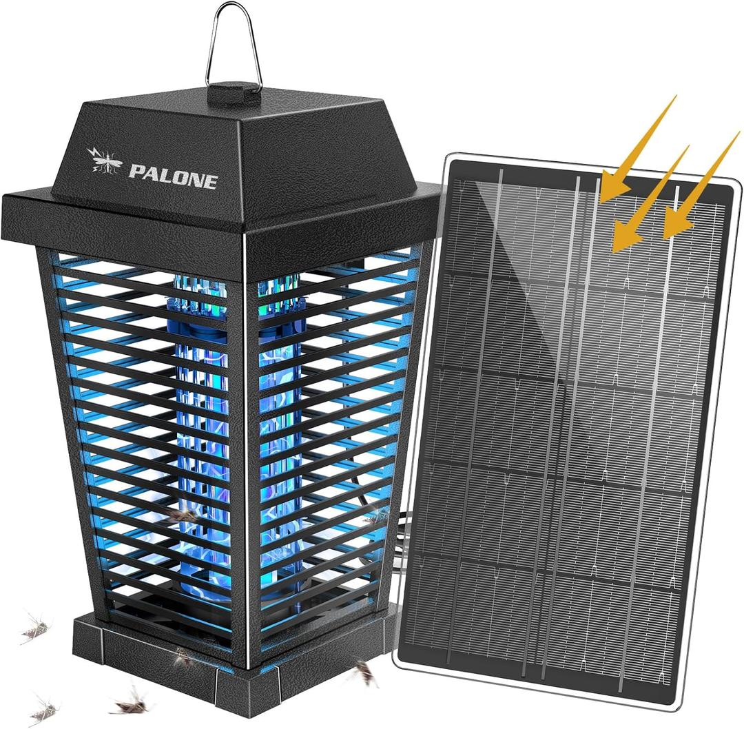 PALONE Solar Bug Zapper 4500V Electric Mosquito Zapper Outdoor, USB-C and Solar Panel Dual Charging Electric Zapper Racket, Fly Trap with UV Light for Flies Gnats Moths