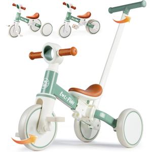 LOL-FUN 5 in 1 Toddler Tricycles for 1-3 Year Olds Boys Girls Toy, Baby Balance Bike 1 Year Old Kids Gift with Parent Steering Push Handle