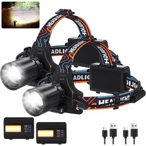 Rechargeable Headlamp Super Bright LED Head Lamp, 2Pack 99000 Lumens Head Lights with 7 Modes, 180 Adjustable for Forehead Waterproof HeadLamps for Camping Hunting Hiking