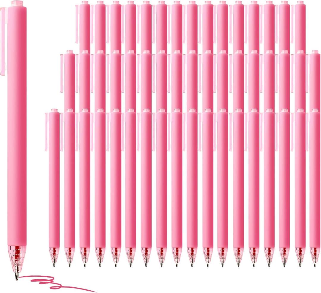 deegtran Pens Bulk, 50 Pack Smooth Pink Ink Ballpoint Pen, Wholesale Retractable Pens, No Bleed Aesthetic Click Pen Medium Point, 1.0MM