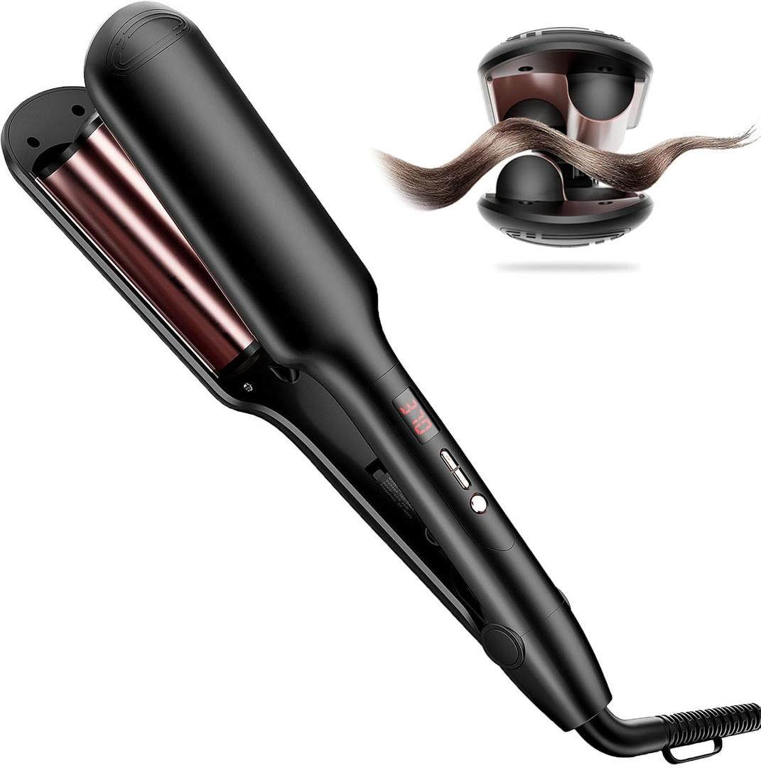 Double Barrel Curling Iron Wand, Wavy Crimper for Short Hair