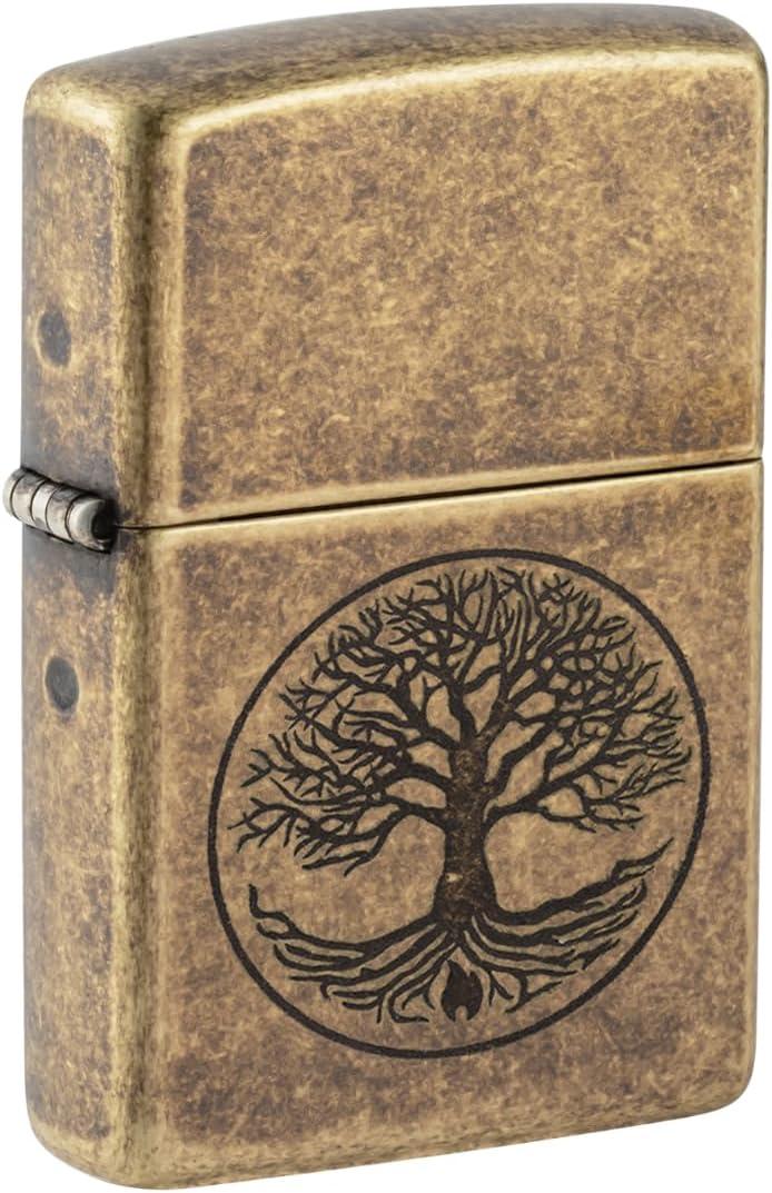 Zippo Tree of Life Pocket Lighter, Antique Brass, One Size (29149)