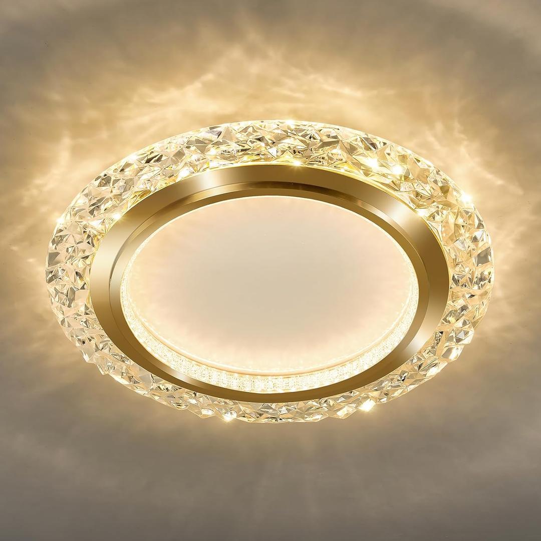 Gold LED Ceiling Light 15 Inch Modern Round Flush Mount Ceiling Light Fixture 60W 3000K-6000K Super Bright Circle Ceiling Lamp for Hallway Bathroom Bedroom Entryway Kitchen