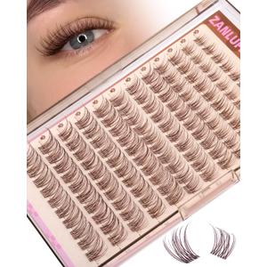 Brown Lash Clusters Clear Band Eyelash Clusters Natural Lashes Clusters Dark Brown Lash Extension C Curly Cluster Eyelash Extensions 8-16mm DIY Individual Lashes