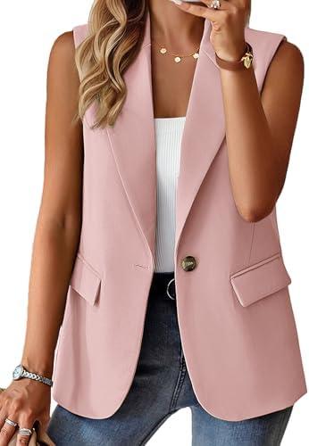 Mina Self 2025 Women's Summer Sleeveless Vest Tops Lightweight Fully-Lined Fashion Casual Work Office Blazers with Pockets L