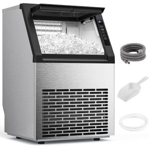 Commercial Ice Machine, 80 lbs/24H, 36 Cubes in 15 Mins, 28lbs Storage Capacity, Under Counter Ice Maker with 24 Hours Timer & LCD Panel, Freestanding Ice Machine for Bar, Cafe, Small Business