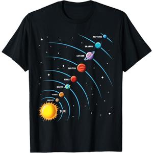 Solar System Colorful Space Planets Educational Kids T-Shirt (Black, M)