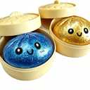 2pcs Glitter Dumpling Squishy, Mystery Glitter Dumpling Squishies Box, Colorful Dumplings Stress Balls Fidget Sensory Toy, Soft Squeeze Decompression Dough for Anxiety Relief Fidget(Blue+Golden)