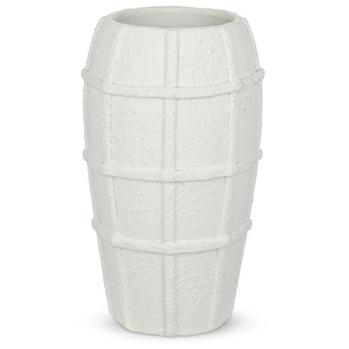 Briful Rustic Terracotta Flower Vase for Home Decor – 9" White Farmhouse Textured Barrel-Style Ceramic Vase Vintage Handcrafted Gridded Design for Faux & Dried Flowers Living Room Table Centerpiece