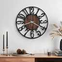 Maxstar Wall Clock Battery Operated,Silent Non-Ticking Modern Rustic Metal Round Clocks Small for Living Room/Bedroom/Office/Kitchen/Farmhouse Home Decor-12 Inch(Brown-Wood)
