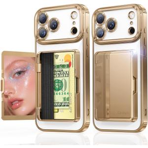 Meifigno Designed for iPhone 17 Pro Max Case Wallet (3-4 Cards & Cash), Built-in Mirror & Kickstand, Surround Raised Lens Protection, for 17 Pro Max Case with Card Holder Women (6.9"), Desert Titanium