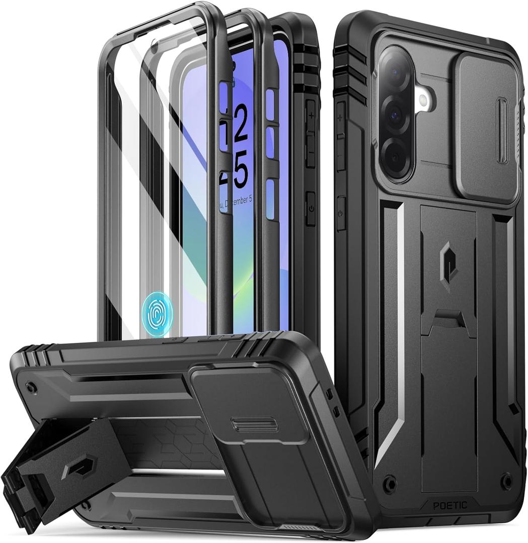Poetic Revolution Case for Samsung Galaxy A36 5G, [Slide Camera Cover] [Screen Protector Works with Fingerprint ID] Military Grade Rugged Shockproof Galaxy A36 Phone Case with Kickstand, Black