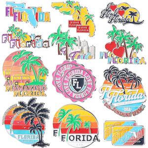 Konohan 24 Pcs Florida Magnets for Refrigerator Metal USA Fridge Magnet Magnetic Florida Souvenirs Gifts USA State Magnetic Refrigerator Stickers, Coconut Tree, Map, 1.18 inches - 2.36 inches