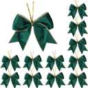 Meseey 12 Pcs 6 Inch Christmas Bow Green Velvet with Golden Edge Waterproof Wreath Bows for Xmas Garland DIY Craft Gift Wrapping Party Holiday Basket Ornaments (Green Velvet)