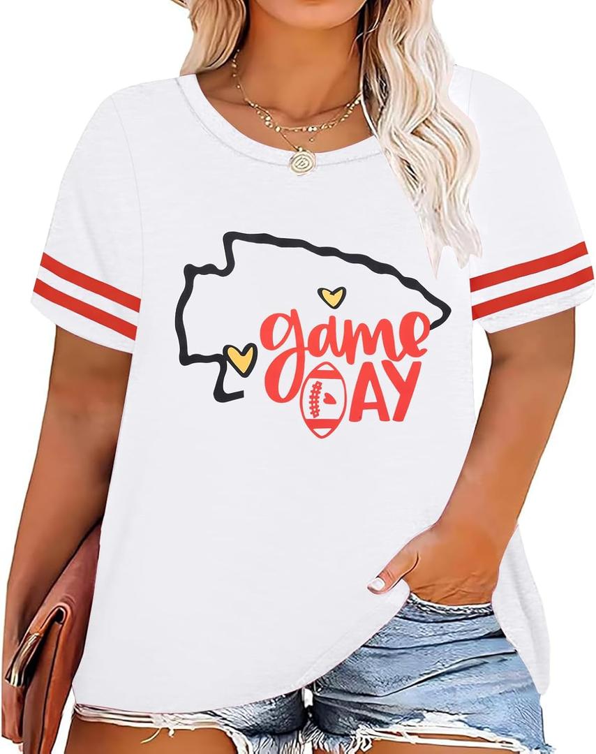 Plus Size Game Day Football Shirt Women Sports Season T-Shirt Football Mom Graphic Tee Sunday Funday Tops (White, XXXL)