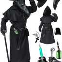 Absolute Vibe Plague Doctor Costume for Kids Halloween Outfit Cosplay Coat Mask for Boys Girls Combo set M