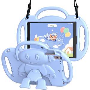 Kids Case for iPad 5th/6th Generation (9.7 inch, 2017/2018) & iPad Air 1/2 9.7" & Pro 9.7, Durable Shockproof Lightweight Kids Cover with Shoulder Strap/Handle/Kickstand, Light Blue