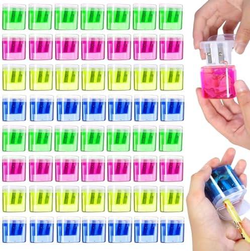 OCHIDO 60 Pack Pencil Sharpeners Bulk,School Supplies Double Hole Pencil Sharpeners for Kids,Small Pencil Sharpener Manual for School Office Art Room,Pencil Sharpener for Colored Pencils