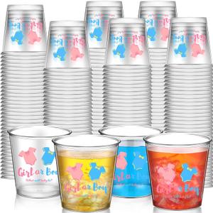 50 Pcs Gender Reveal Party Shot Glasses, 2.87oz Disposable Baby Shower Boy or Girl Plastic Cup Blue Pink Gender Reveal Party Supplies Favor for Baby Shower Tea Party Decoration