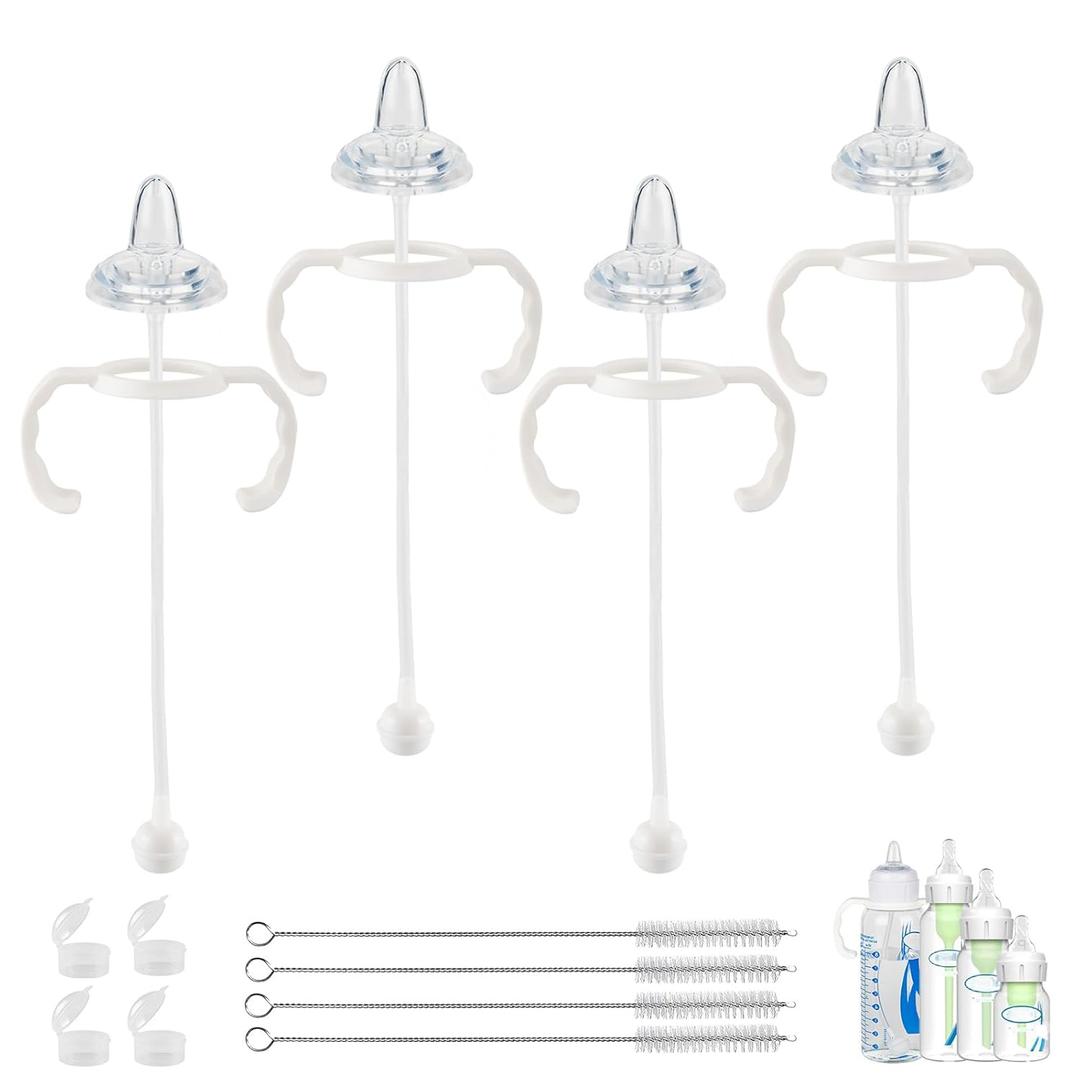 Sippy Straw Cup Conversion Kit for Dr Browns Narrow and Narrow Glass Baby Bottles, Weighted Sippy Replacement Kit with Soft Sippy Top and Handle,for Babies 6+ Months, Set of 4