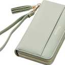 Travelambo Womens Wallet Tassel Bifold Ladies Cluth Wristlet Wrist strap Long Purse ( Green)