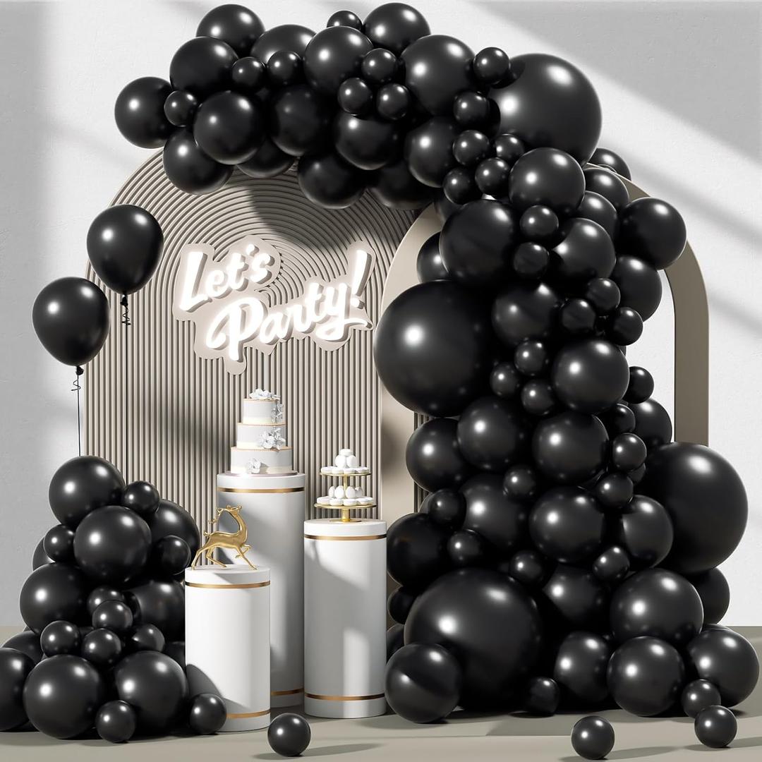 120pcs Black Balloon Arch Kit, 18 12 10 5 inch Black Latex Balloons Different Sizes Balloon Garland for Graduation Halloween Birthday Party Decorations