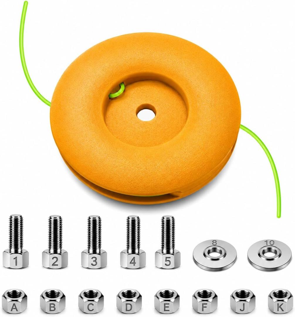 String Trimmer Head Replacement for STIHL, Husqvarna,Echo, DEWALTYellow | 15 Size Adapters for LH/RH Thread Weed Wacker | Fixed line | Yard Work Helper | 3 Steps to Load|Fit 0.080" -0.010" dia Line