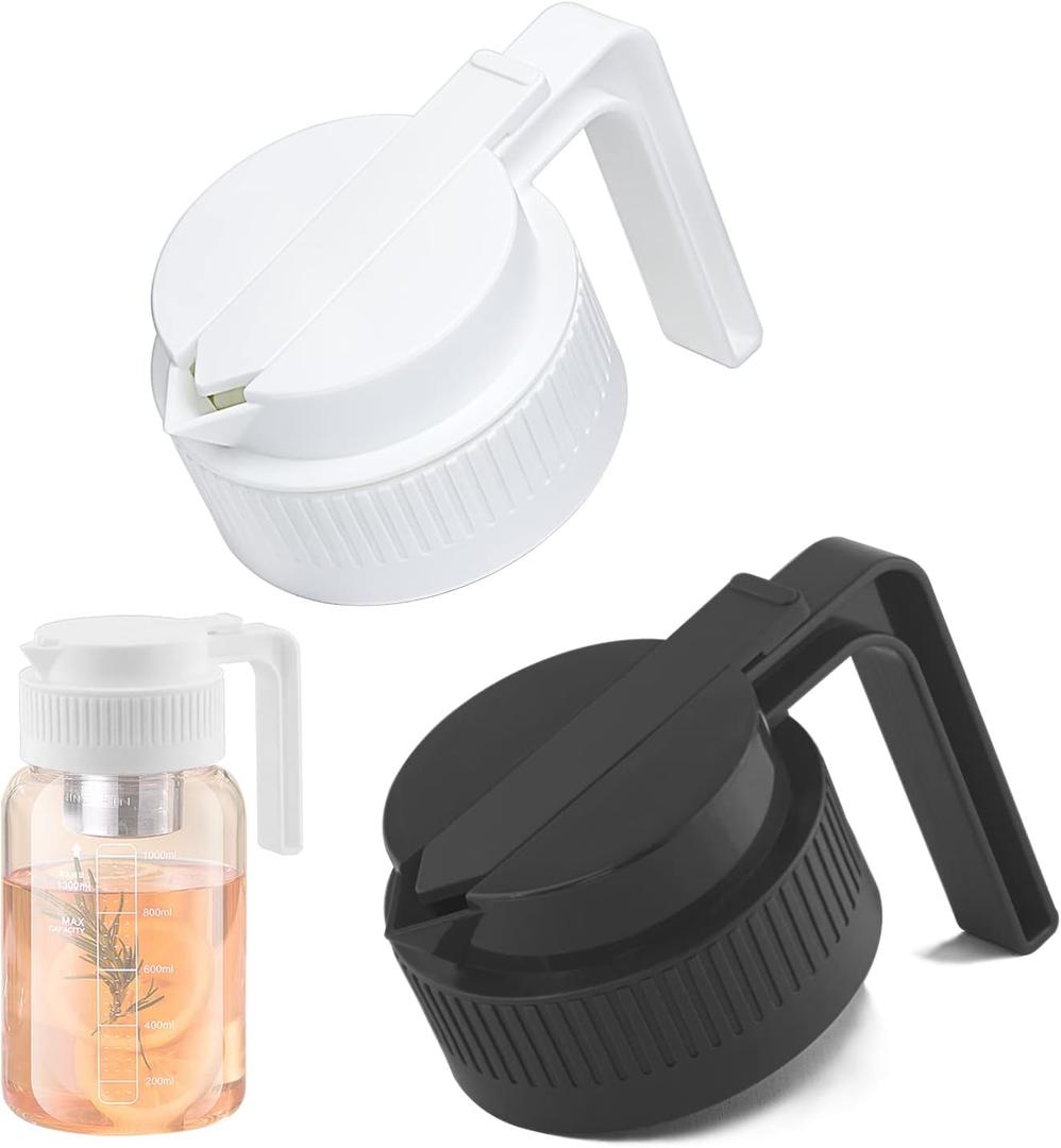 2PCS Wide Mouth Mason Jar Pour Spout Lids with Handle (Black+White)