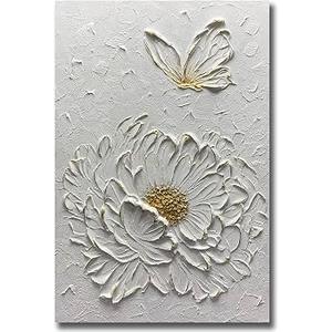 Boiee Art,24x35.5in Handmade White Textured Flower Framed Elegant Wall Art Abstract Floral Oil Paintings,Canvas Artwork for Dining Room Bedroom Office,Contemporary Wall Decor,Ready to Hang