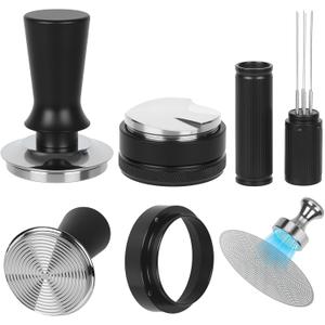 53mm Espresso Accessories Kit Spring-Loaded Espresso Tamper, WDT Tool, Coffee Distributor, Magnetic Dosing Funnel, Puck Screen with Remover Premium Stainless Steel & Aluminum Espresso Tools