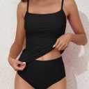 Eomenie Women's Swimsuit Tankini Tummy Control Bathing Suits Two Piece Full Coverage Slim Swim Suits with High Waisted Bottom (Black, XXL)