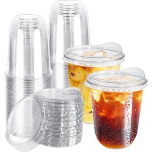 50 Pack Clear Plastic Cups with Strawless Sip Lids,16OZ Disposable Iced Coffee Cups,To Go Cup with Sip Through Lid for Smoothie,Bubble Tea,Cold Beverage,Wedding Party Drinks