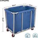 12 Bushels Laundry Cart Commercial/Home,Heavy Duty Large Stainless Steel Rolling Laundry Basket with Wheelsfor Laundry Organizer and Storage,260LBS Load (12 Bushels - Blue - 8 Tubes)