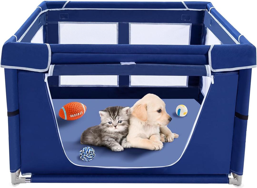 Puppy PlayPen 42  42 Inch, Dog Playpen with Gate for Puppies, Small and Medium Dogs, Pet PlayPen with Roof for Outdoors & Indoors, Tear Resistant Fabric, Safe and Sturdy Dog Fence.