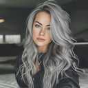Aisaide Long Wavy Gray Layered Wig with Curtain Bangs for Women Synthetic Highlight Grey Layered Wavy Shaggy Gray Wigs for Women 24inch (Sliver Grey)