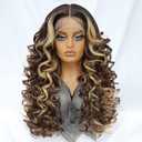 Felek Honey Blonde Wig Long Synthetic Loose Wave Lace Front Wigs for Black and White Women Ombre Brown 13x6 HD Transparent Lace Frontal Wigs Pre Plucked Wear and Go Glueless Curly Wig 24 inch P4/27