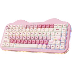 YUNZII C75 Wireless Mechanical Keyboard,75% Layout, Hot-Swappable NKRO,BT5.0/2.4G/USB-C Mode,Dye-Sub PBT MOA Keycaps,RGB Gasket Mount,Cute Cake Design for Mac/Win/Gaming (Pink, Milk V2 Switch)