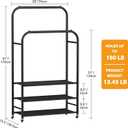 HOMIDEC Double Rods Clothes Rack Clothing Rack with 3 Tier Storage Shelves Clothes Rack for Hanging Clothes Multifunctional Clothes Organizer Bedroom,Wardrobe Closet,Shop,Black