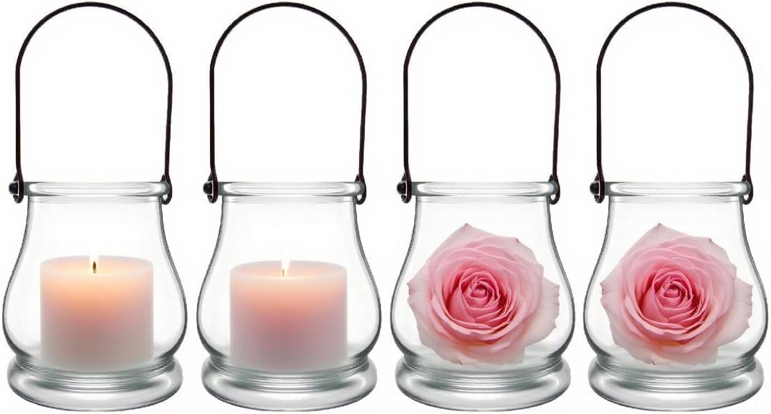 4PCS Hanging Candle Holder for for Wedding Ornaments,Glass Tea Lights Candles Holders,Clear Terrarium Containers Small Glass Globes Ornament Votive Candleholders for Party Celebration Decoration
