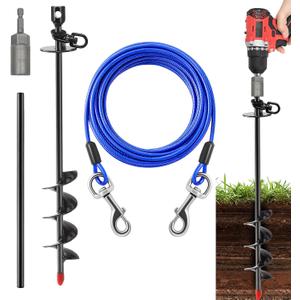 Heavy Duty Dog Tie Out Cable and Stake,30FT Rust Proof Dog Tether Leads for Yard,360Swivel Spiral Dogs Stake&Chain Up to 200 lbs, Ground Anchor for Outdoor Beach Camping