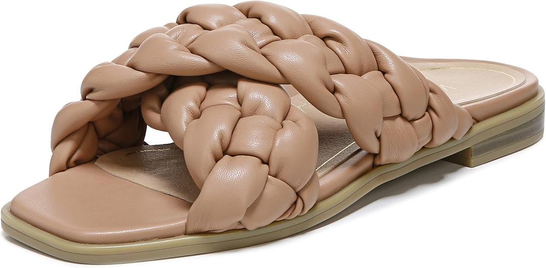 Vionic Women's Poppy Braided Vio-Motion Insole Slide Sandal- Supportive Dressy Flat Sandals That Includes an Orthotic Insole and Cushioned Outsole for Arch Support, Medium and Wide Fit, Sizes 6.5