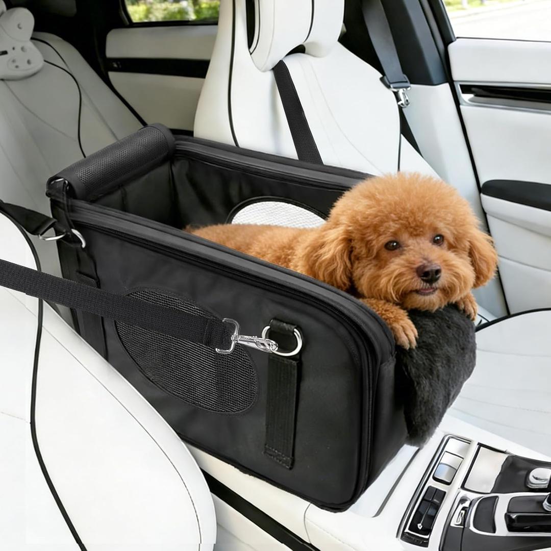 BABORUI Center Console Dog Car Seat, 3-in-1 Portable Pet Carrier, Cat Car Seat with Zipper Fold Storage, Travel Ride Companion for Cats