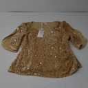 GRACE KARIN Womens 3/4 Length Sleeve Sequin Tops V Neck Velvet Ruched Blouses 2025 Glitter Trendy Party Outfit Gold L